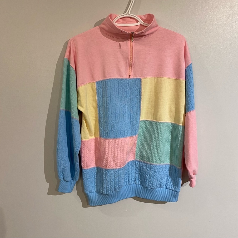 Vintage Pullover color block pastel 3D Cable knit Northern Spirit Petites kawaii - Picture 3 of 10